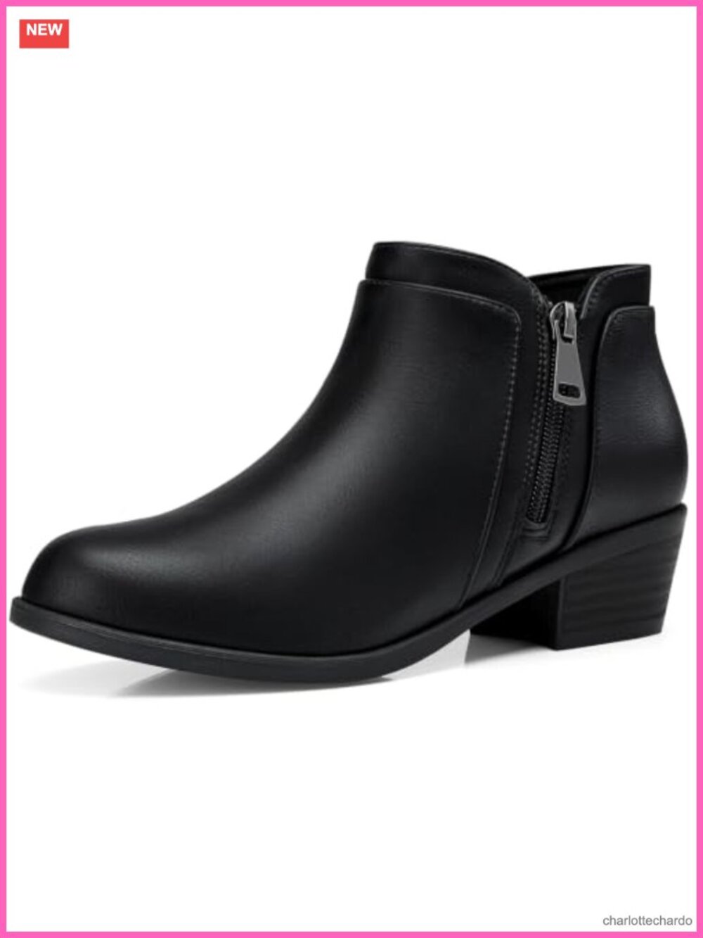 Women's Ankle Boots Low Heel Comfortable PU Leather Block Heel Booties Zip